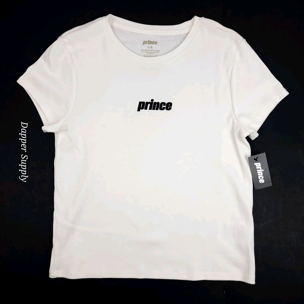 Prince Tennis Womens Large White Spin SS TEE New